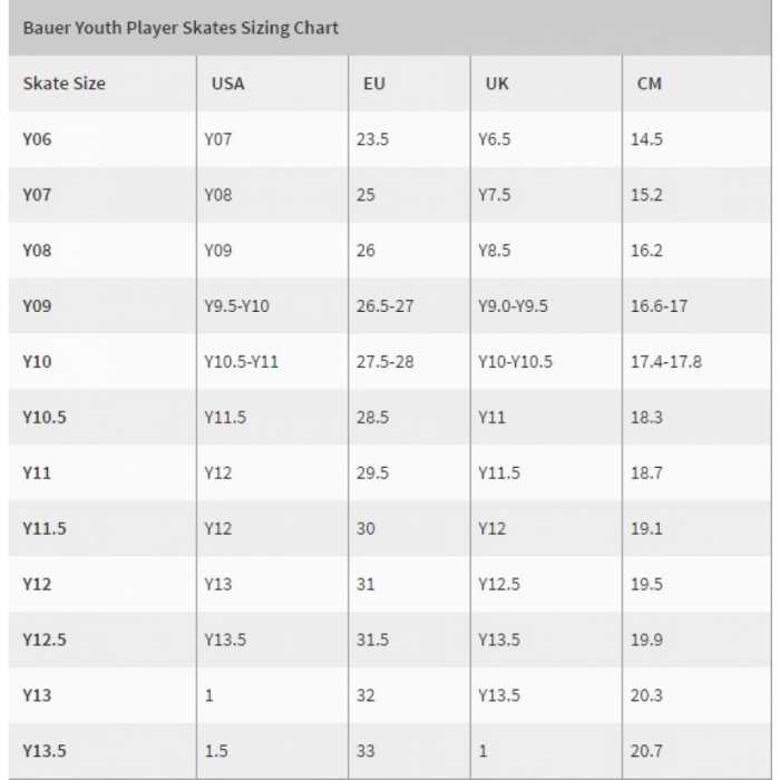 Youth Hockey Skates Sizing
