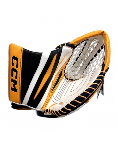  Front view of CCM EFlex 7 Goalie Glove in white and grey with 580 break