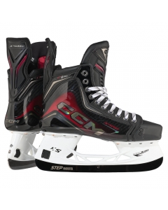 Hero side view of CCM JETSPEED FT8 PRO Player Skates with clear view of blade holder, boot materials, and branding