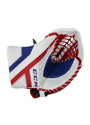 CCM AXIS PRO INTERMEDIATE GOALIE TRAPPER - 2020 - White/Red/Blue - Front