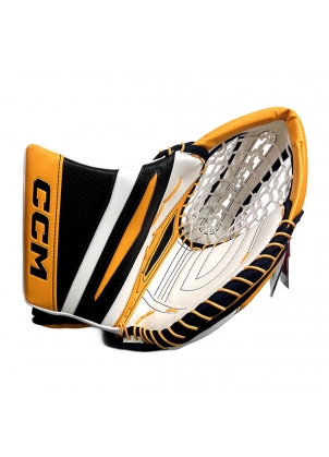  Front view of CCM EFlex 7 Goalie Glove in white and grey with 580 break